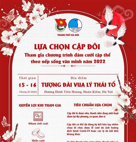 Sắp tổ chức lễ cưới tập thể theo nếp sống văn minh cho 30 cặp đôi