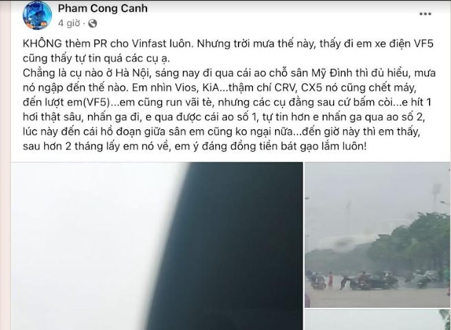 Cộng đồng trầm trồ trước khả năng lội nước “cực đỉnh” của xe điện VinFast
