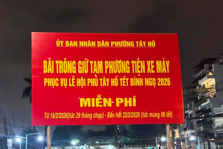 Phủ Tây Hồ trông giữ xe miễn phí dịp Tết Nguyên đán Bính Ngọ 2026