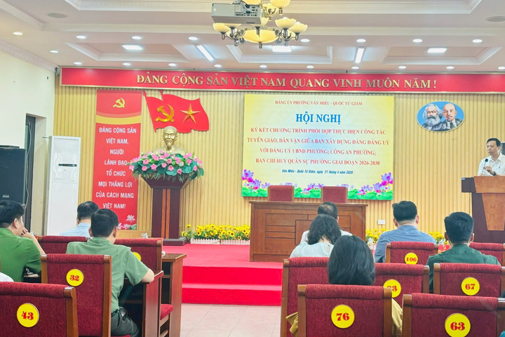 Phường Văn Miếu - Quốc Tử Giám: Tổ chức Hội nghị ký kết Chương trình phối hợp công tác Tuyên giáo, Dân vận giai đoạn 2026 - 2030